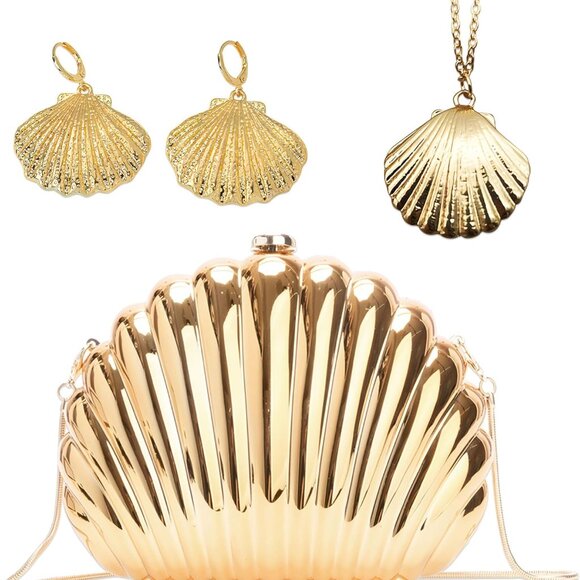 Handbags - Seashell Clutch Acrylic Chain Bag Summer Beach Party Purse Under the Sea